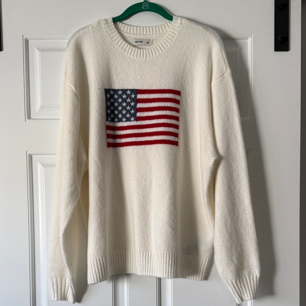 Hollister Cream Sweater with Flag Design